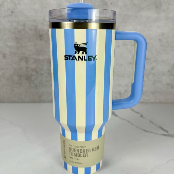 Stanley Oasis Collection 40oz Flowstate Tumbler Cornflower Cabana Gloss Stripes - Picture 1 of 4